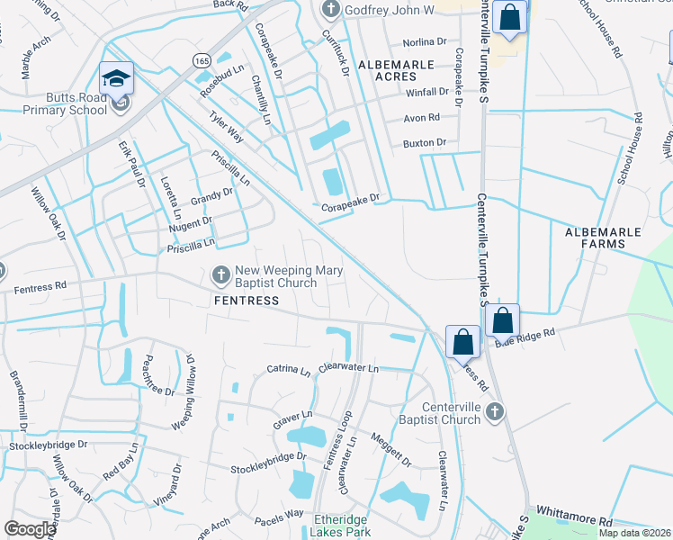map of restaurants, bars, coffee shops, grocery stores, and more near 608 Captain Cooke Way in Chesapeake