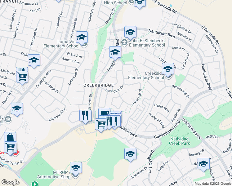 map of restaurants, bars, coffee shops, grocery stores, and more near 874 Lexington Drive in Salinas