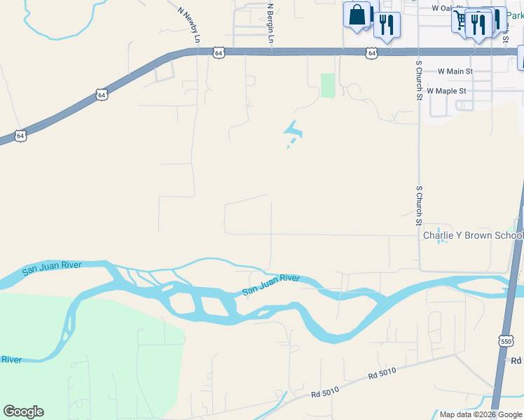 map of restaurants, bars, coffee shops, grocery stores, and more near 111 Road 5005 in Bloomfield