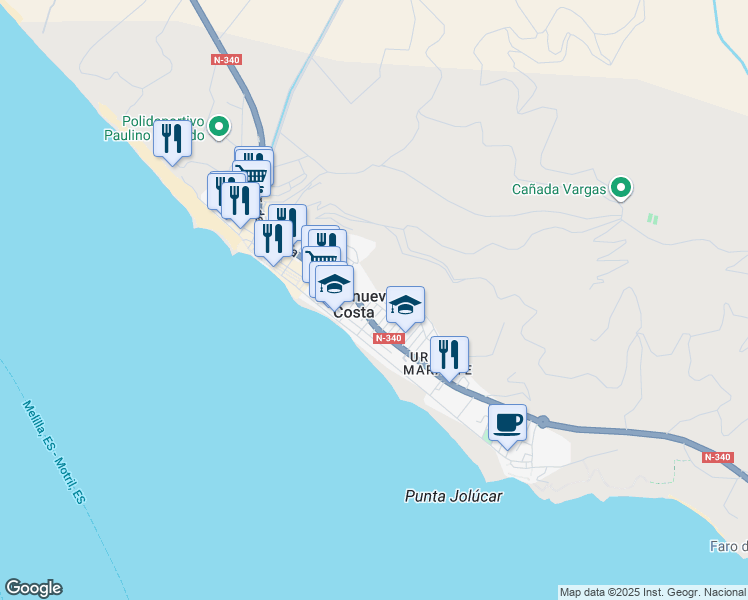 map of restaurants, bars, coffee shops, grocery stores, and more near 3 Calle Cormorán in Torrenueva