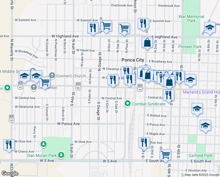 map of restaurants, bars, coffee shops, grocery stores, and more near 426 W Grand Ave in Ponca City