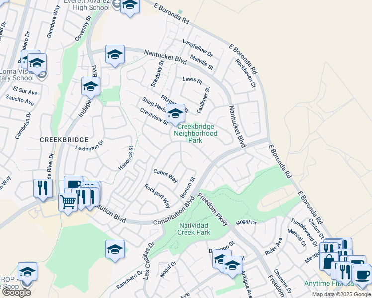 map of restaurants, bars, coffee shops, grocery stores, and more near 7 Somersworth Circle in Salinas