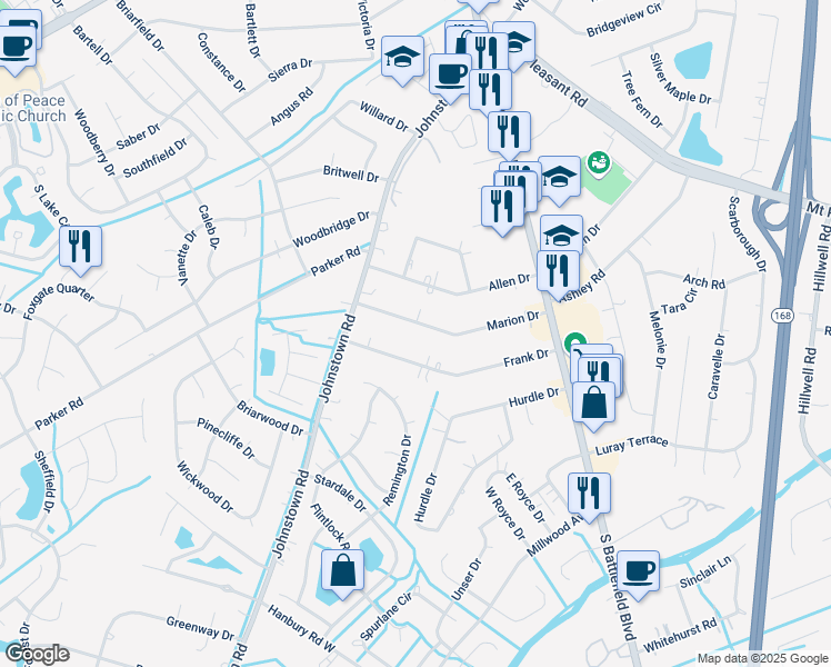 map of restaurants, bars, coffee shops, grocery stores, and more near 209 Marion Drive in Chesapeake