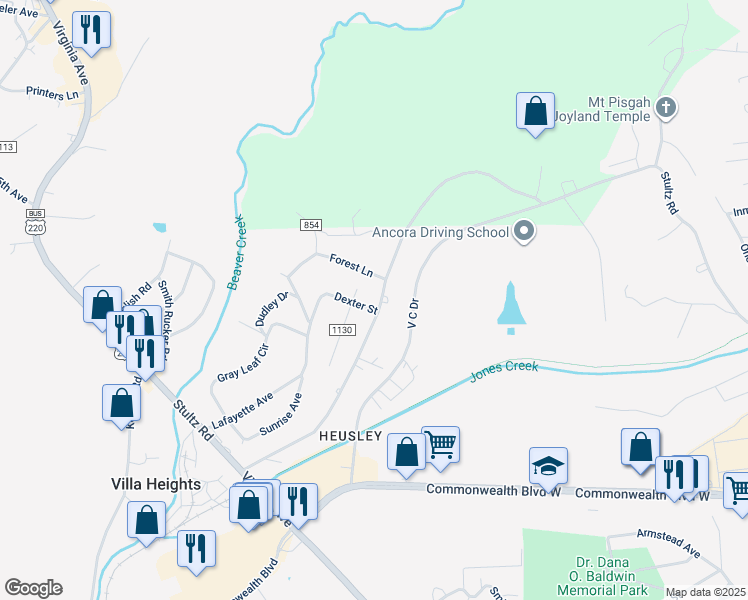 map of restaurants, bars, coffee shops, grocery stores, and more near 1602-1604 Stultz Rd in Martinsville