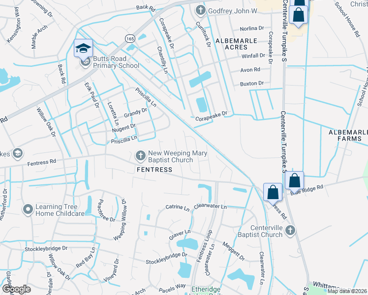 map of restaurants, bars, coffee shops, grocery stores, and more near 724 Albemarle Court in Chesapeake