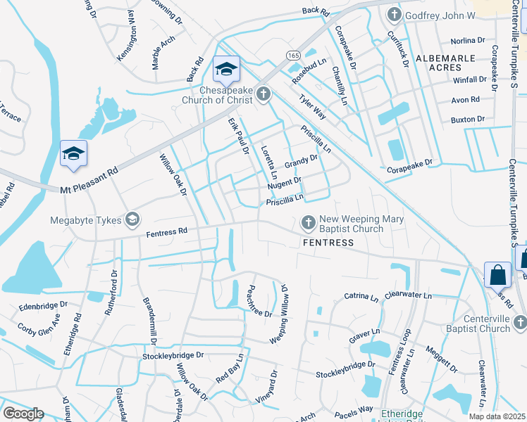 map of restaurants, bars, coffee shops, grocery stores, and more near 913 Erik Paul Drive in Chesapeake
