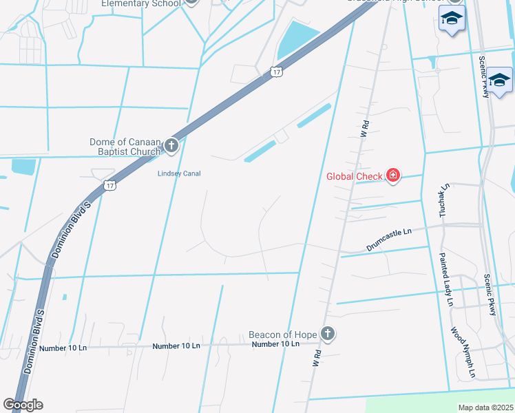 map of restaurants, bars, coffee shops, grocery stores, and more near 1112 Tundrah Court in Chesapeake