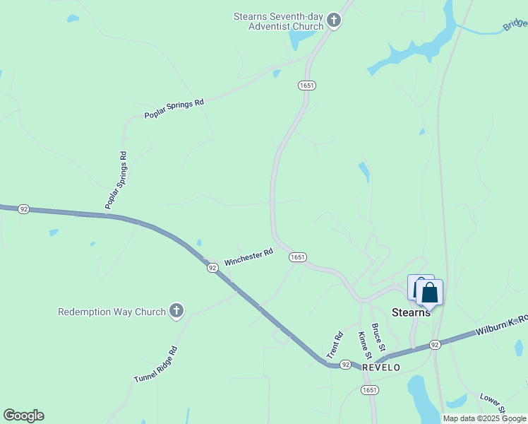 map of restaurants, bars, coffee shops, grocery stores, and more near State Highway 1651 in Stearns