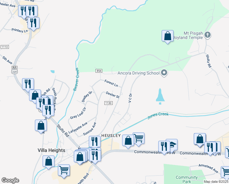 map of restaurants, bars, coffee shops, grocery stores, and more near 1602-1604 Stultz Rd in Martinsville