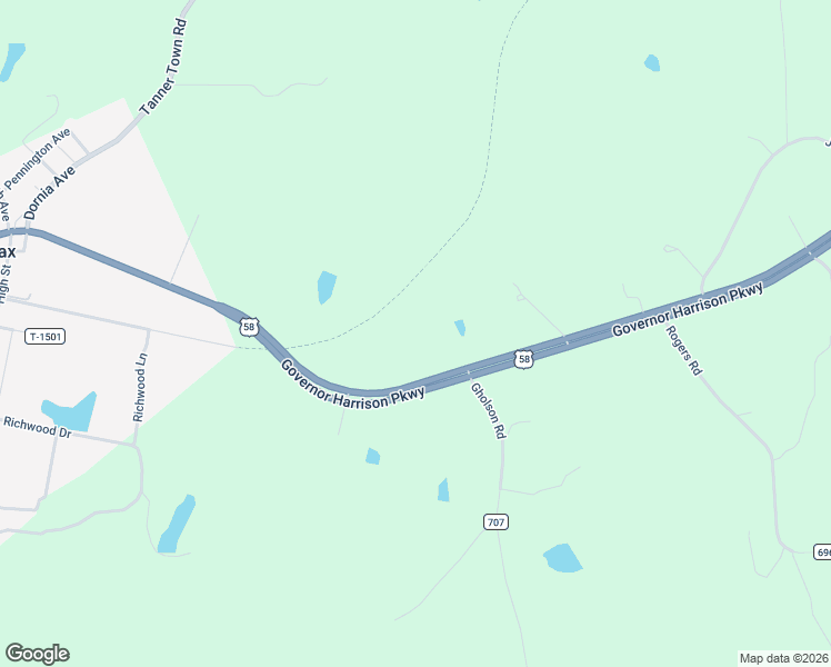 map of restaurants, bars, coffee shops, grocery stores, and more near 989-1199 Governor Harrison Parkway in Brodnax