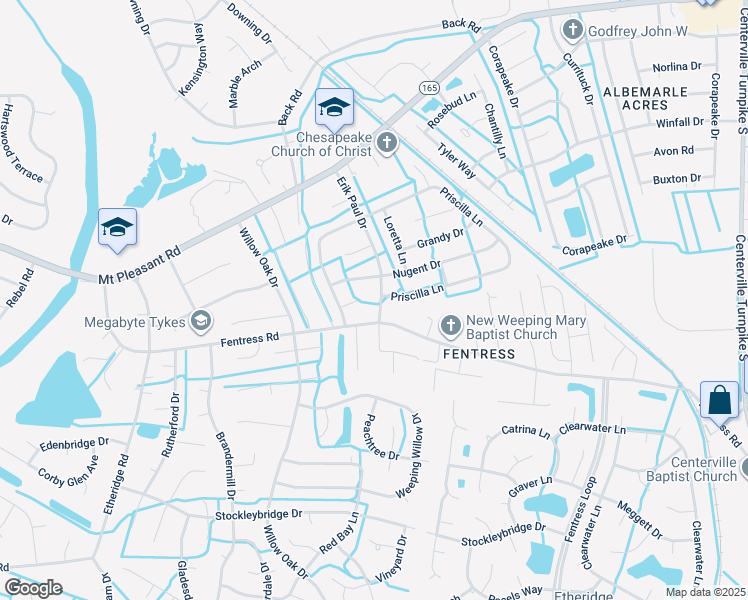 map of restaurants, bars, coffee shops, grocery stores, and more near 908 Erik Paul Drive in Chesapeake