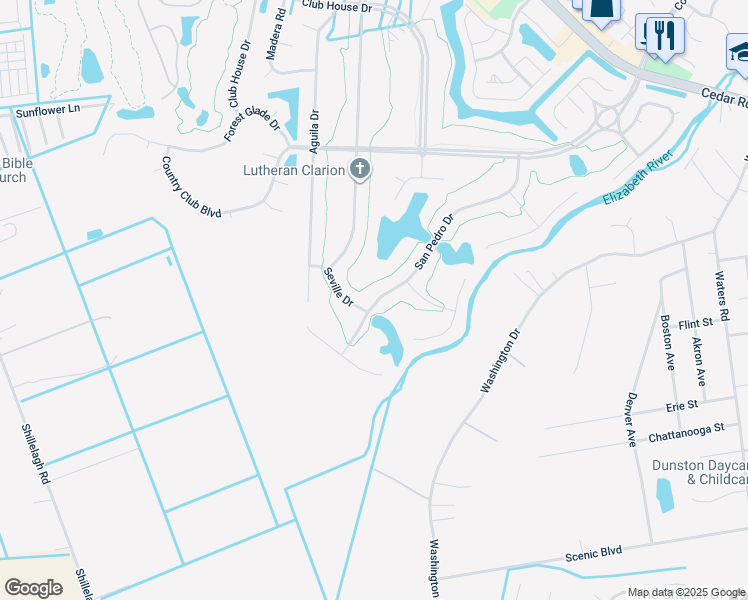 map of restaurants, bars, coffee shops, grocery stores, and more near 622 San Pedro Drive in Chesapeake