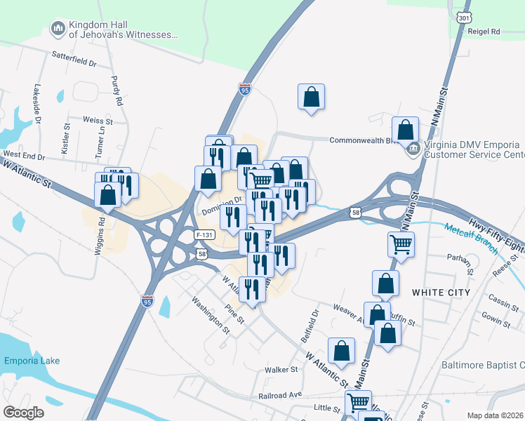 map of restaurants, bars, coffee shops, grocery stores, and more near in Emporia