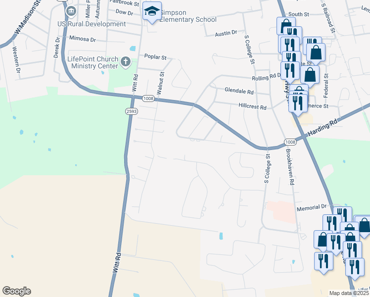 map of restaurants, bars, coffee shops, grocery stores, and more near 524 Rolling Road Drive in Franklin