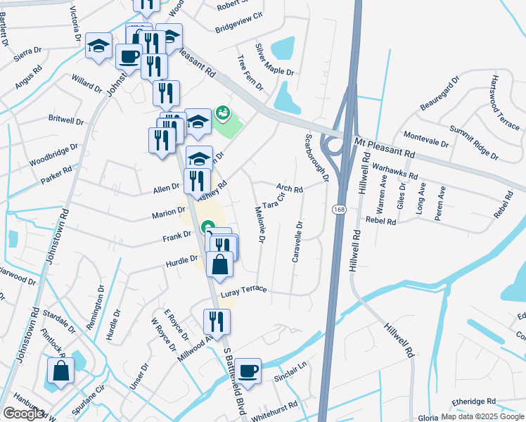 map of restaurants, bars, coffee shops, grocery stores, and more near 201 Tara Circle in Chesapeake