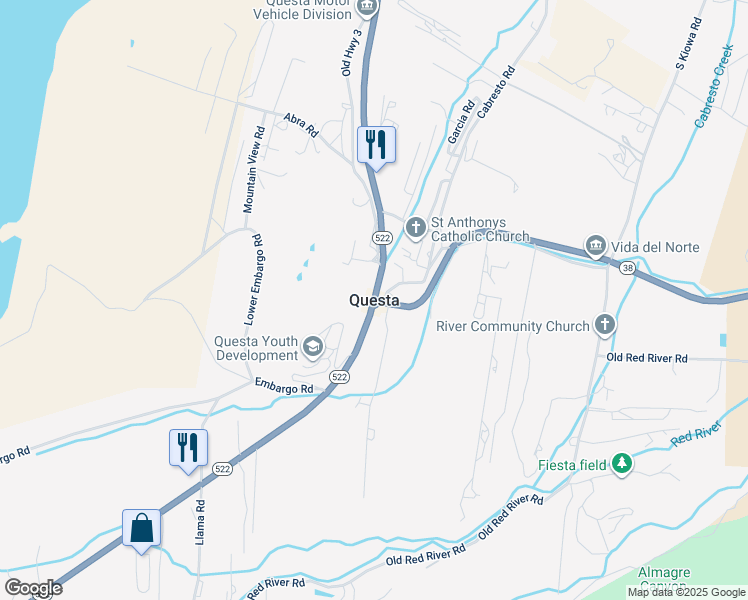 map of restaurants, bars, coffee shops, grocery stores, and more near in Questa
