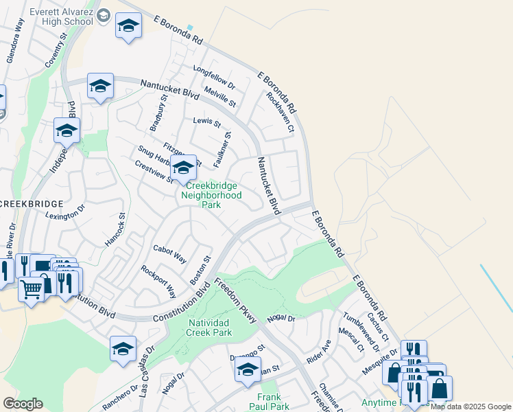 map of restaurants, bars, coffee shops, grocery stores, and more near 1837 Massachusetts Drive in Salinas