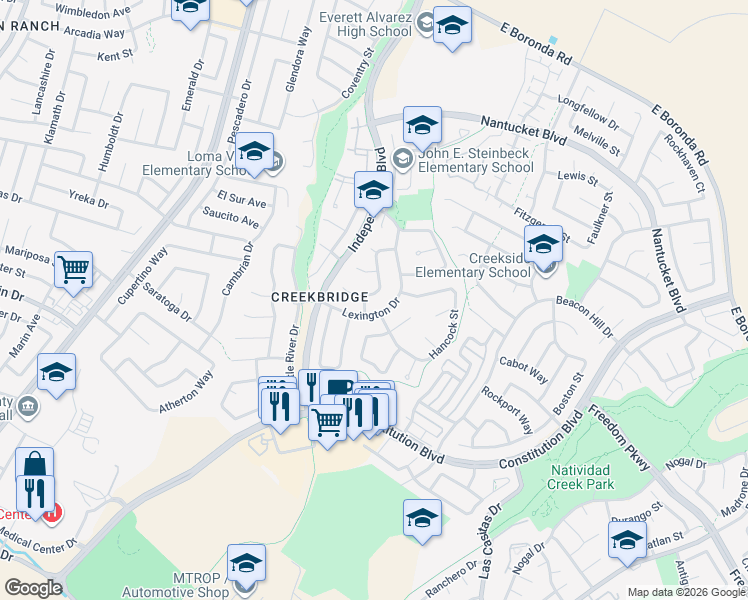 map of restaurants, bars, coffee shops, grocery stores, and more near 874 Lexington Drive in Salinas