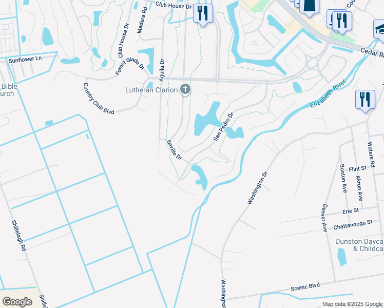 map of restaurants, bars, coffee shops, grocery stores, and more near 622 San Pedro Drive in Chesapeake