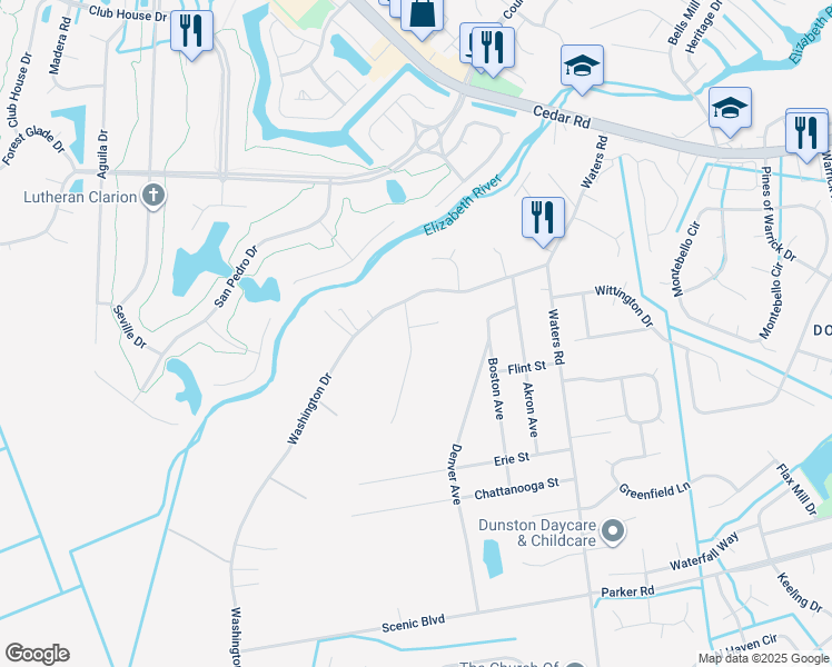 map of restaurants, bars, coffee shops, grocery stores, and more near 613 Global Circle in Chesapeake