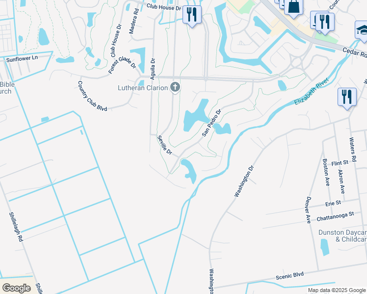map of restaurants, bars, coffee shops, grocery stores, and more near 620 San Pedro Drive in Chesapeake