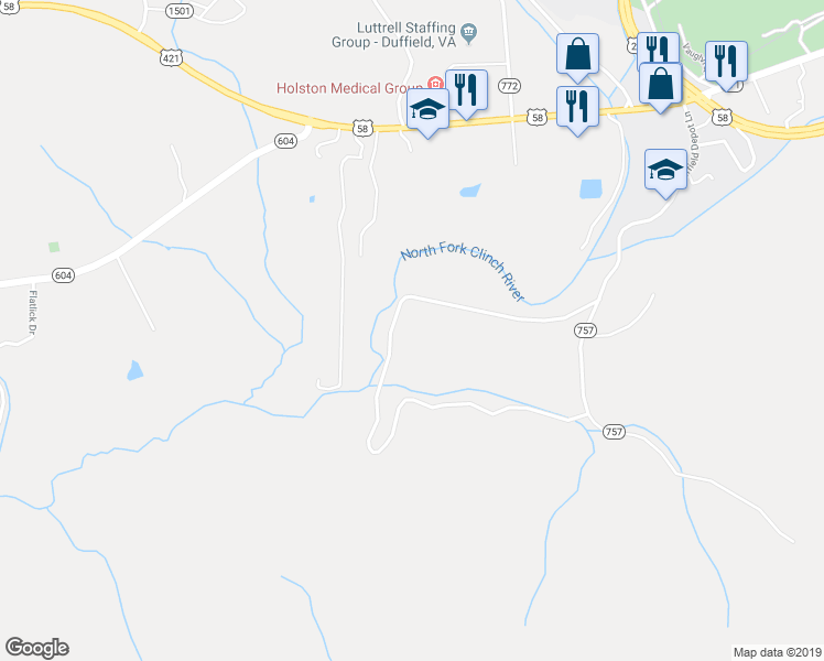 map of restaurants, bars, coffee shops, grocery stores, and more near Unnamed Road in Duffield