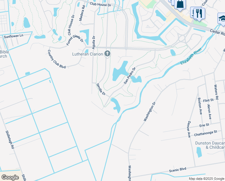 map of restaurants, bars, coffee shops, grocery stores, and more near 620 San Pedro Drive in Chesapeake