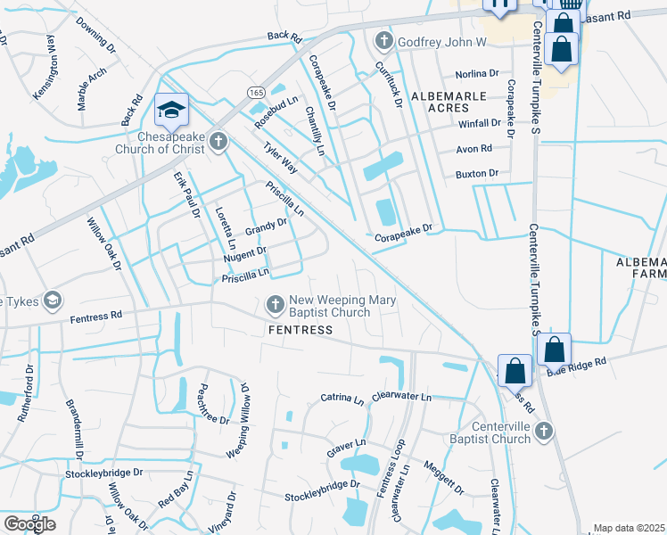 map of restaurants, bars, coffee shops, grocery stores, and more near 700 Hilda Pine Drive in Chesapeake