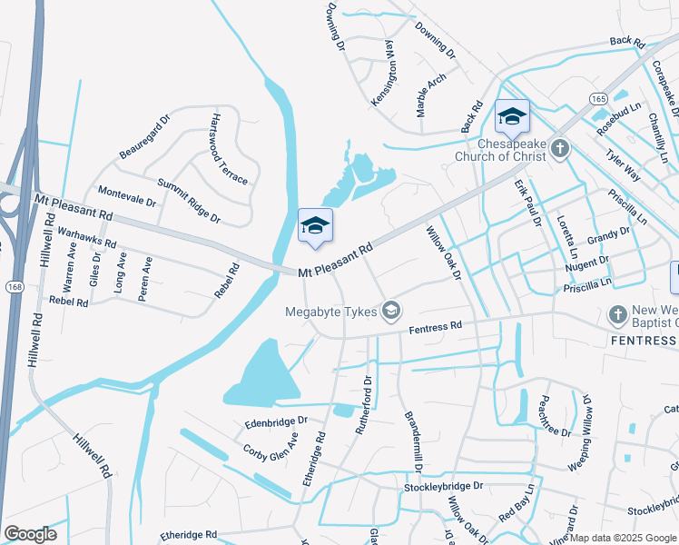 map of restaurants, bars, coffee shops, grocery stores, and more near 732 Etheridge Road in Chesapeake