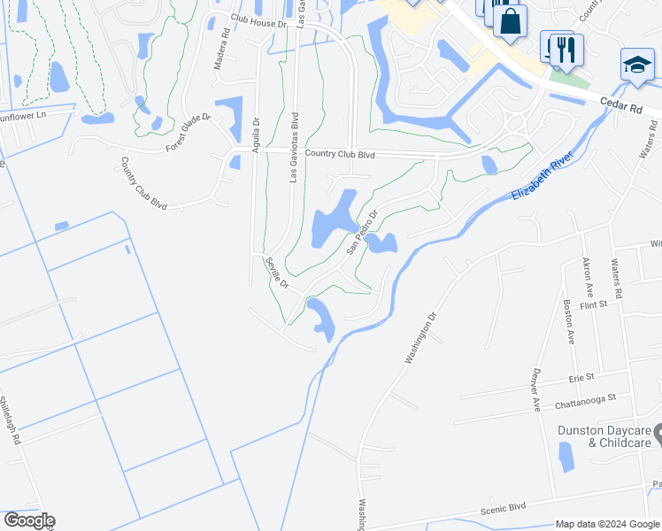 map of restaurants, bars, coffee shops, grocery stores, and more near 612 San Pedro Drive in Chesapeake