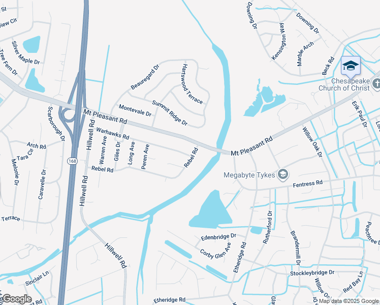 map of restaurants, bars, coffee shops, grocery stores, and more near 536 Warhawks Road in Chesapeake