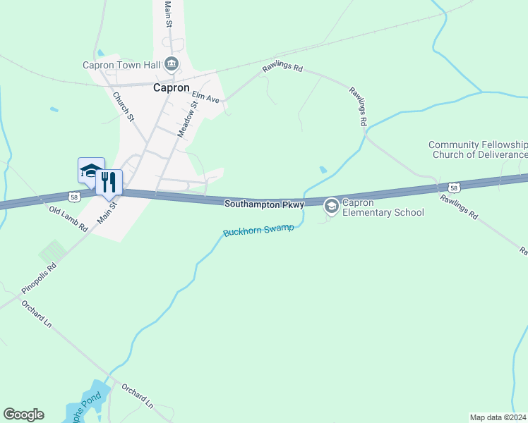 map of restaurants, bars, coffee shops, grocery stores, and more near 18270 Douglas Drive in Capron