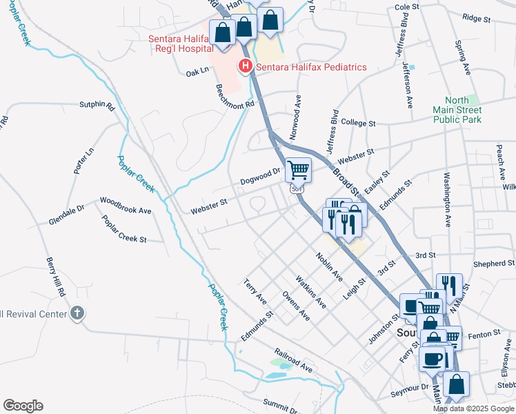 map of restaurants, bars, coffee shops, grocery stores, and more near 128-298 Poplar Creek Street in South Boston