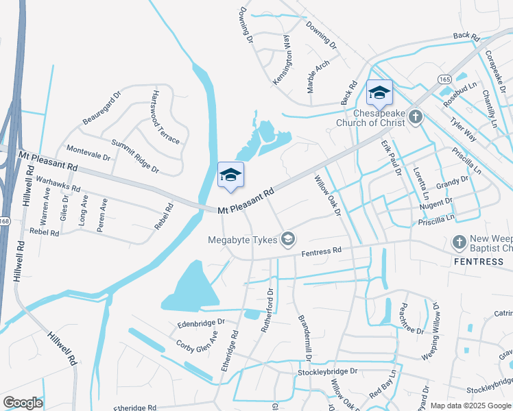 map of restaurants, bars, coffee shops, grocery stores, and more near 729 Mount Pleasant Road in Chesapeake