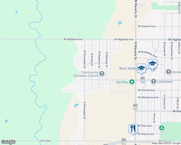 map of restaurants, bars, coffee shops, grocery stores, and more near 112 North Irving Street in Ponca City