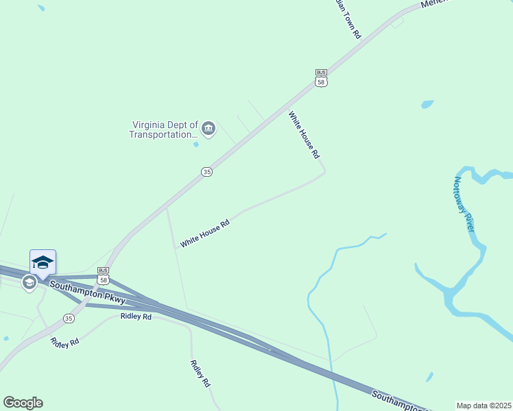 map of restaurants, bars, coffee shops, grocery stores, and more near White House Road in Southampton County