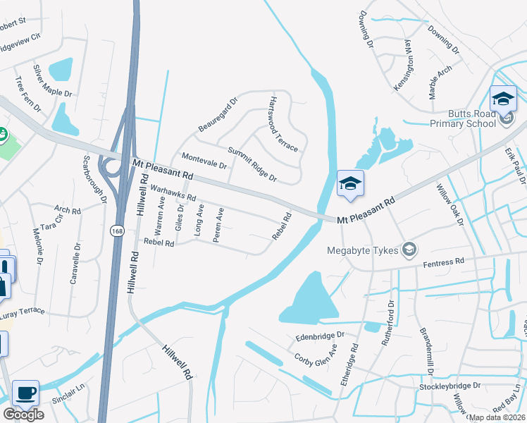 map of restaurants, bars, coffee shops, grocery stores, and more near 521 Warhawks Road in Chesapeake