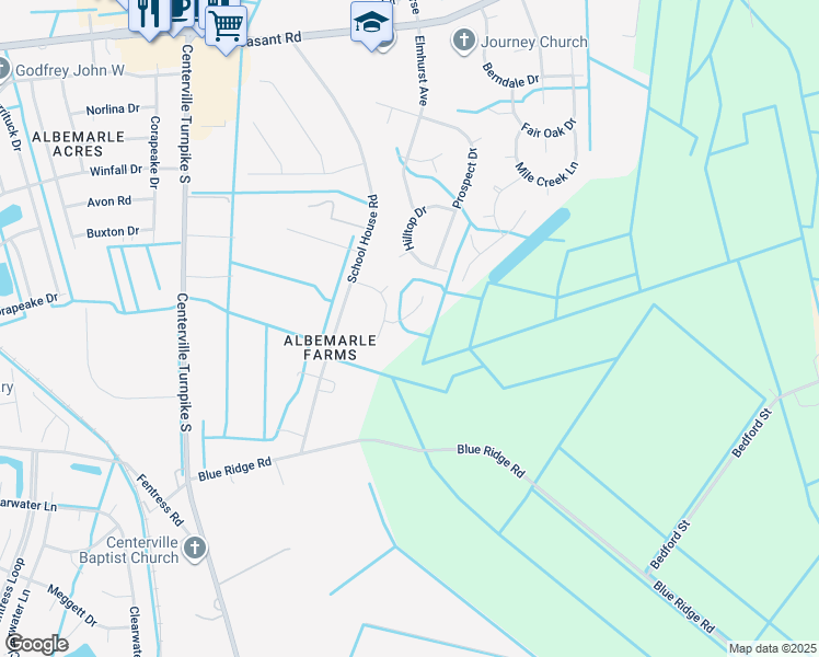 map of restaurants, bars, coffee shops, grocery stores, and more near 711 Catamount Court in Chesapeake