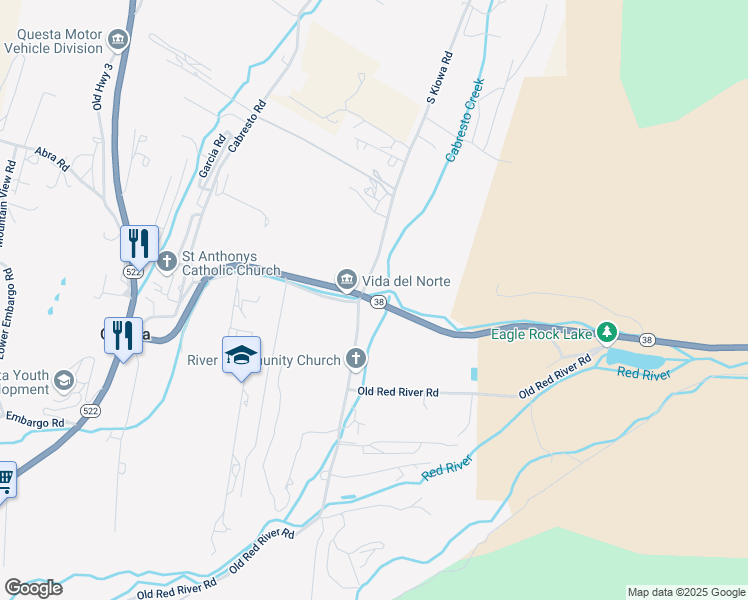 map of restaurants, bars, coffee shops, grocery stores, and more near New Mexico 38 in Questa