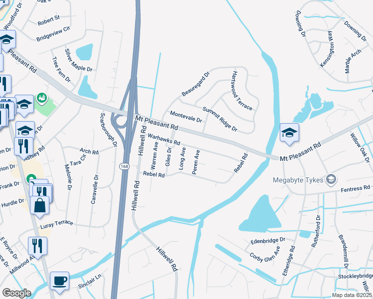 map of restaurants, bars, coffee shops, grocery stores, and more near 529 Long Avenue in Chesapeake