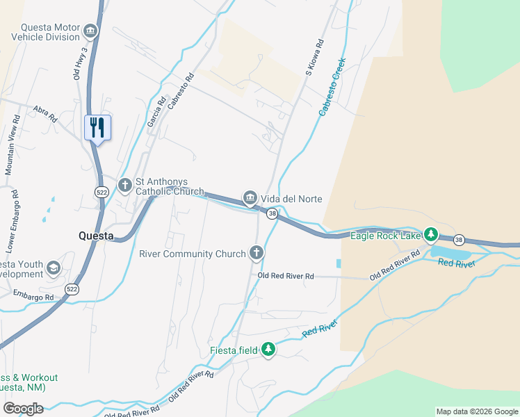 map of restaurants, bars, coffee shops, grocery stores, and more near 79 South Kiowa Road in Questa