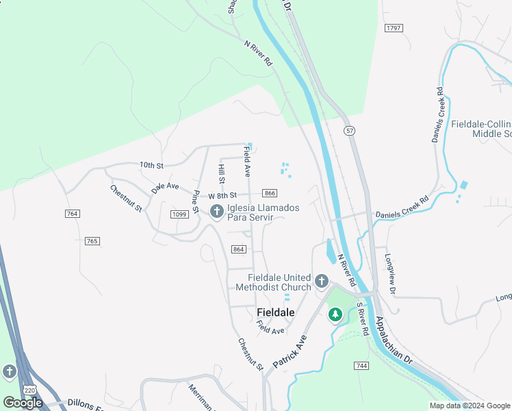 map of restaurants, bars, coffee shops, grocery stores, and more near 986 Field Avenue in Fieldale