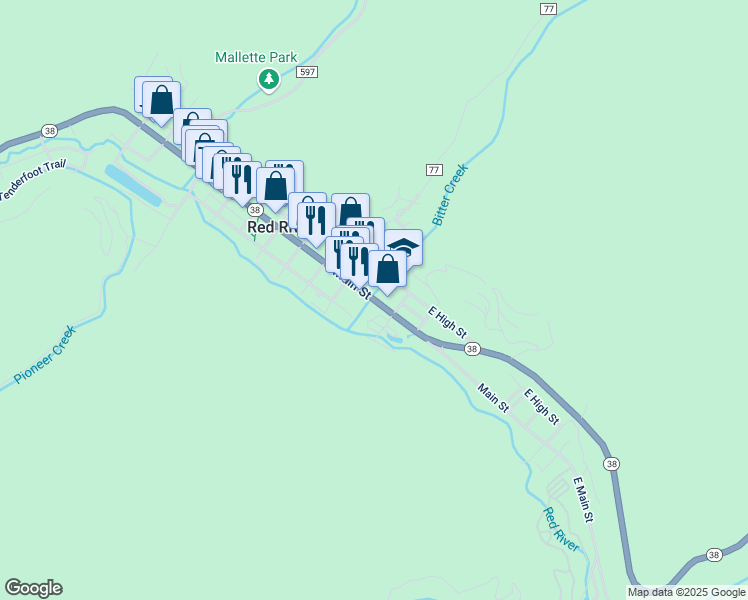 map of restaurants, bars, coffee shops, grocery stores, and more near in Red River