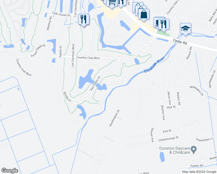 map of restaurants, bars, coffee shops, grocery stores, and more near 440 Granada Drive in Chesapeake