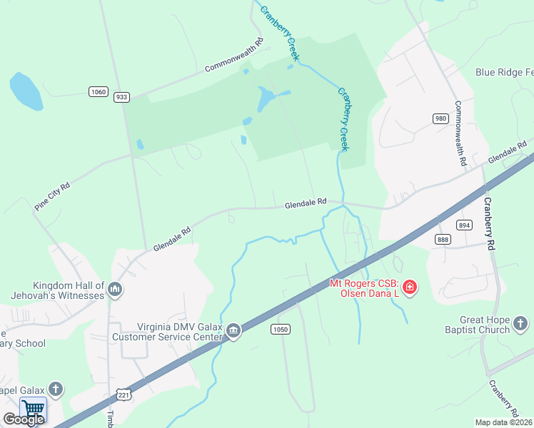 map of restaurants, bars, coffee shops, grocery stores, and more near 4325 Glendale Road in Galax