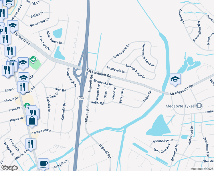 map of restaurants, bars, coffee shops, grocery stores, and more near 427 Warhawks Road in Chesapeake