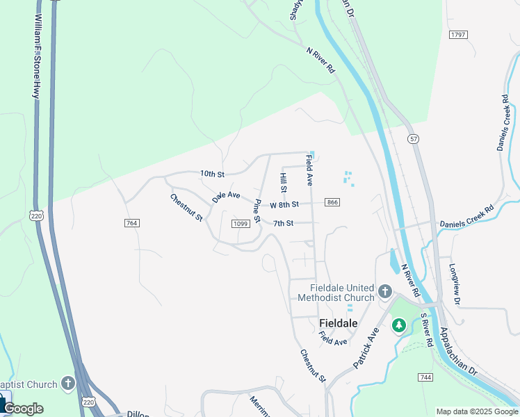 map of restaurants, bars, coffee shops, grocery stores, and more near 129-199 Dale Avenue in Fieldale