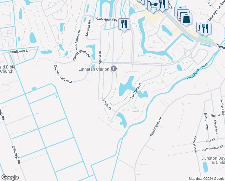 map of restaurants, bars, coffee shops, grocery stores, and more near 527 Las Gaviotas Boulevard in Chesapeake