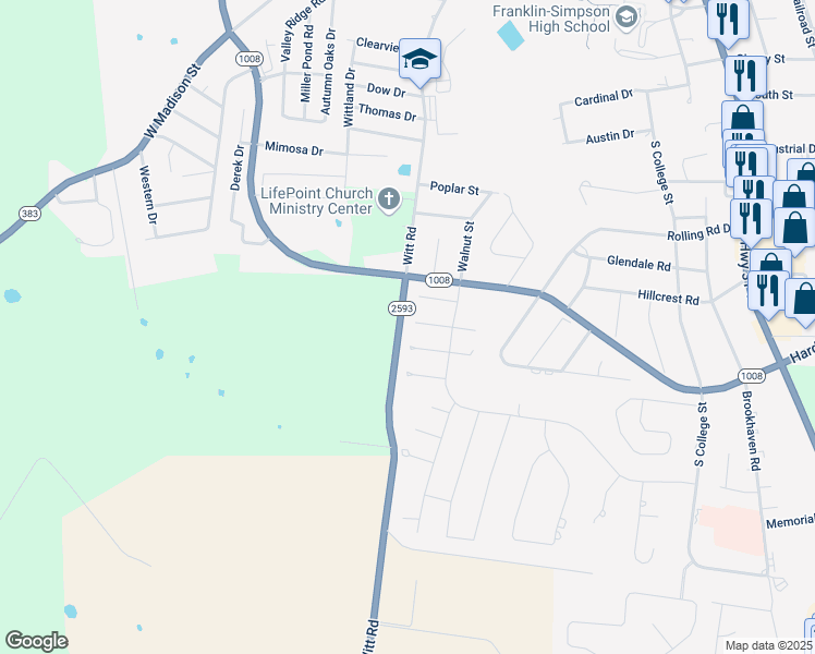 map of restaurants, bars, coffee shops, grocery stores, and more near Westborough Court in Franklin