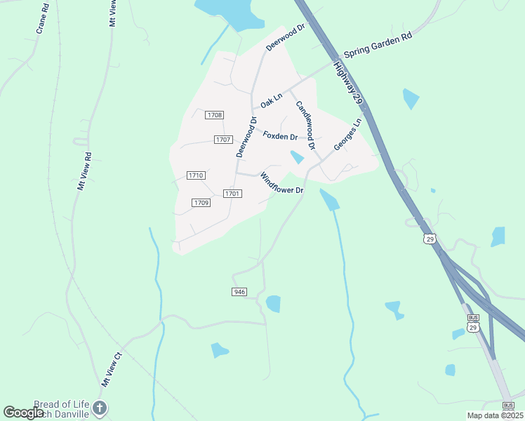 map of restaurants, bars, coffee shops, grocery stores, and more near 240 Windflower Place in Blairs